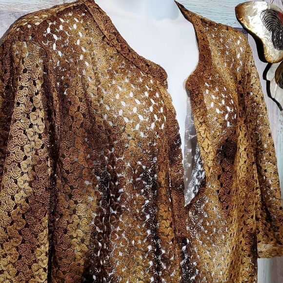 Catherines Brown Ombre Open Weave Deep V Blouse Sz 4X Plus Size Beauty 823 - Picture 1 of 7